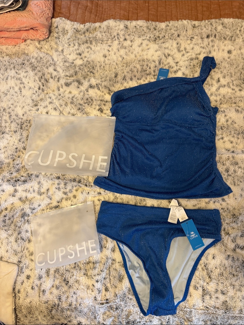 Cupshe Women’s Sparkling Navy One-Shoulder One-Piece Swimsuit